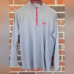 Under Armour Gray Long Sleeve Quart Zip Heat Gear Shirt with Red Logo Size L